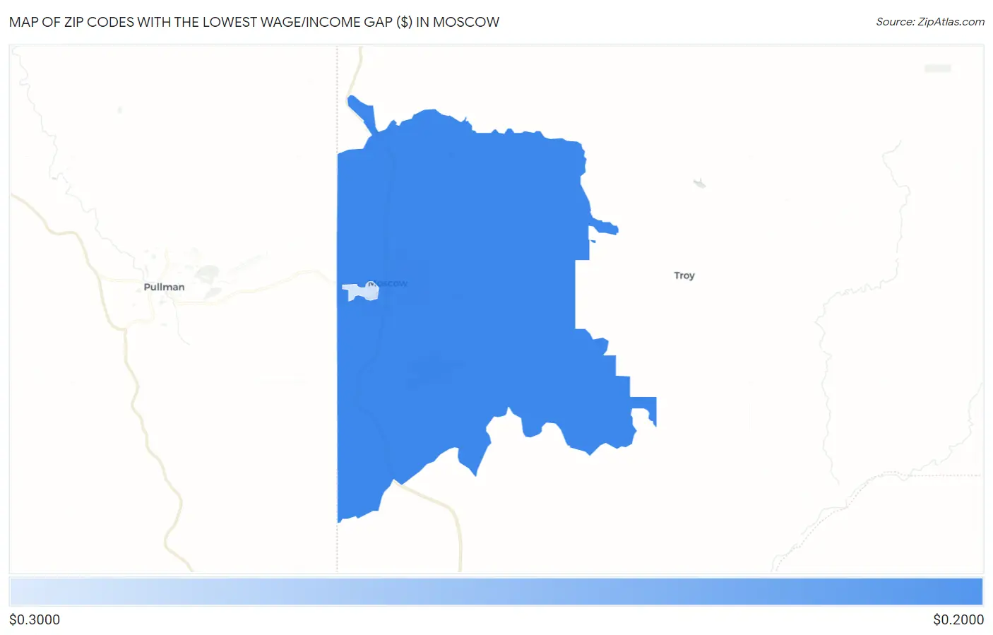 Zip Codes with the Lowest Wage/Income Gap ($) in Moscow Map