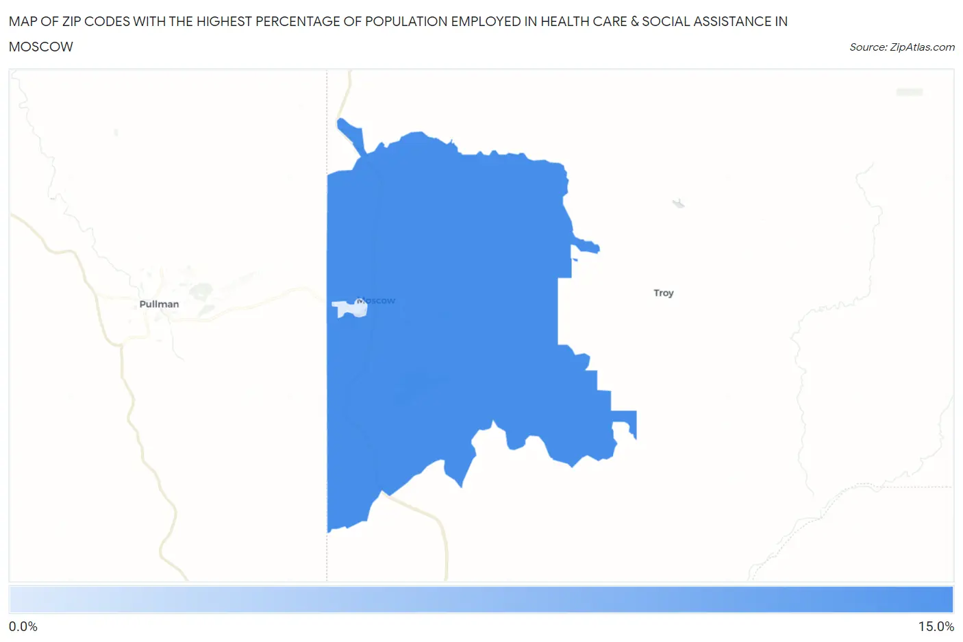 Zip Codes with the Highest Percentage of Population Employed in Health Care & Social Assistance in Moscow Map