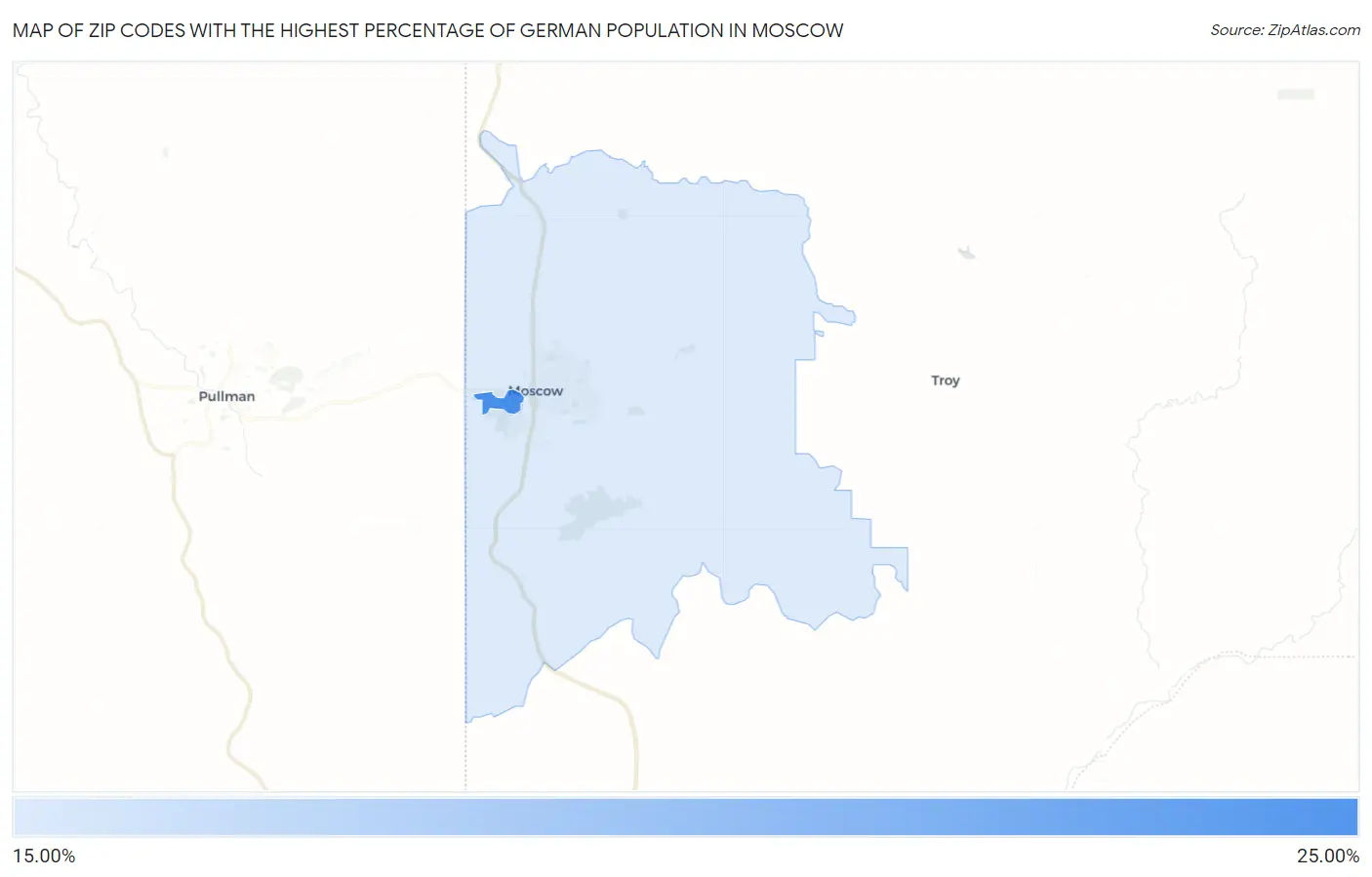 Zip Codes with the Highest Percentage of German Population in Moscow Map