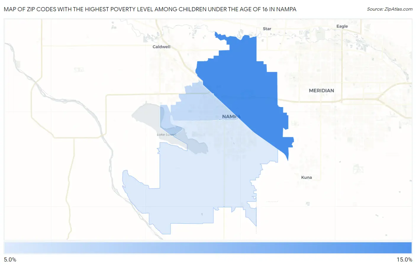 Zip Codes with the Highest Poverty Level Among Children Under the Age of 16 in Nampa Map