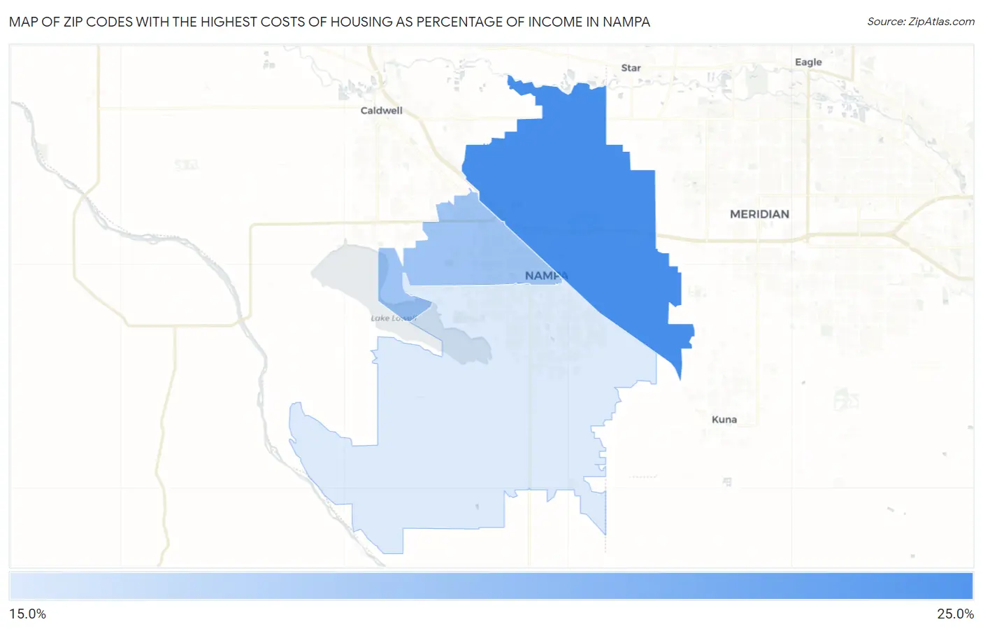 Zip Codes with the Highest Costs of Housing as Percentage of Income in Nampa Map