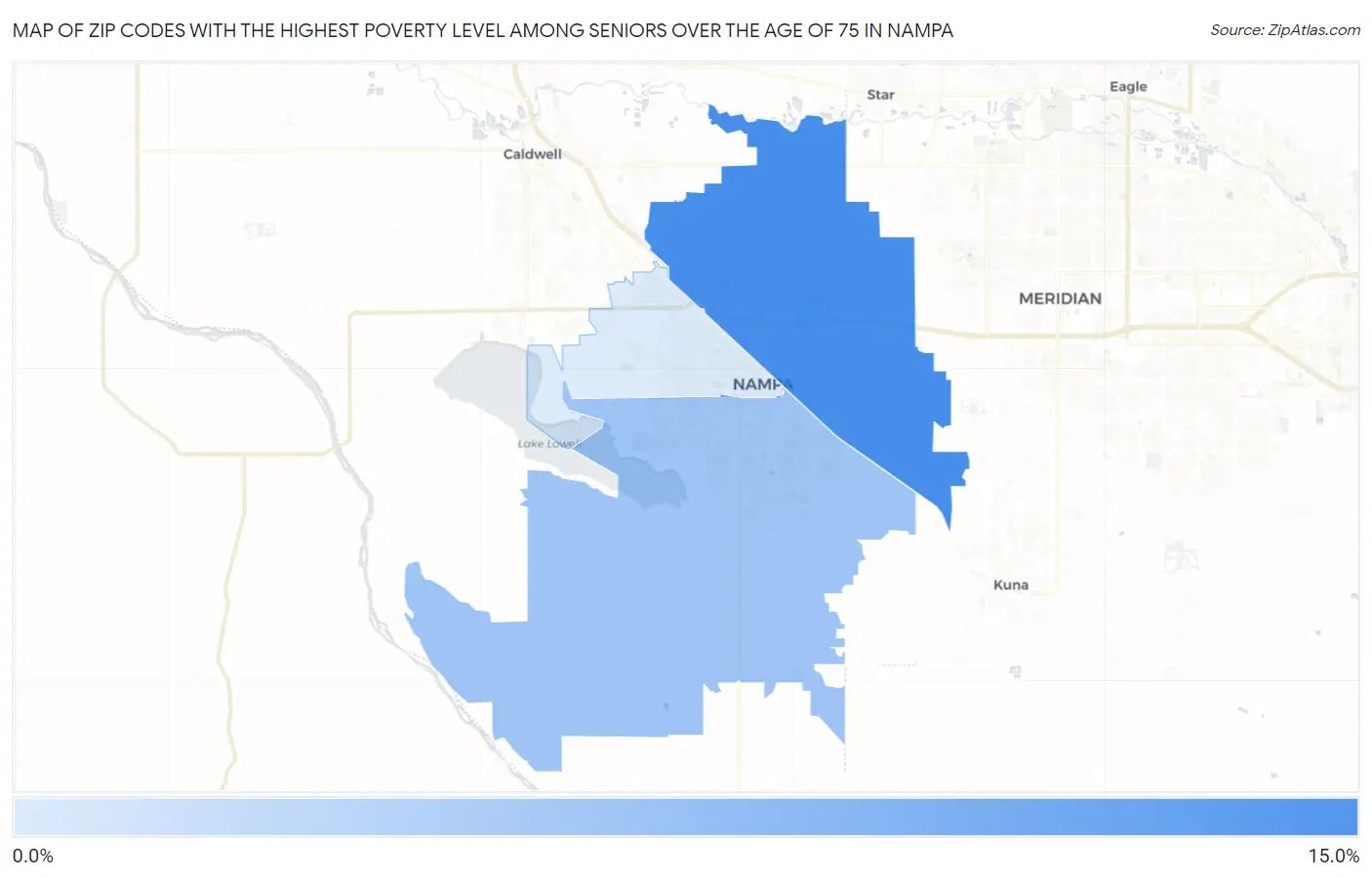 Zip Codes with the Highest Poverty Level Among Seniors Over the Age of 75 in Nampa Map