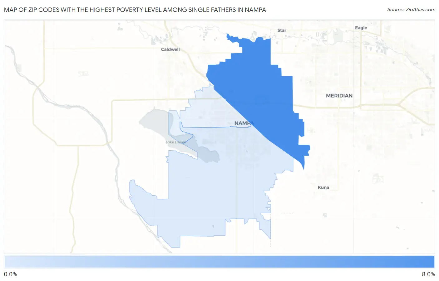 Zip Codes with the Highest Poverty Level Among Single Fathers in Nampa Map