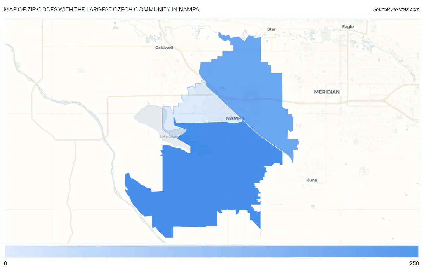 Zip Codes with the Largest Czech Community in Nampa Map