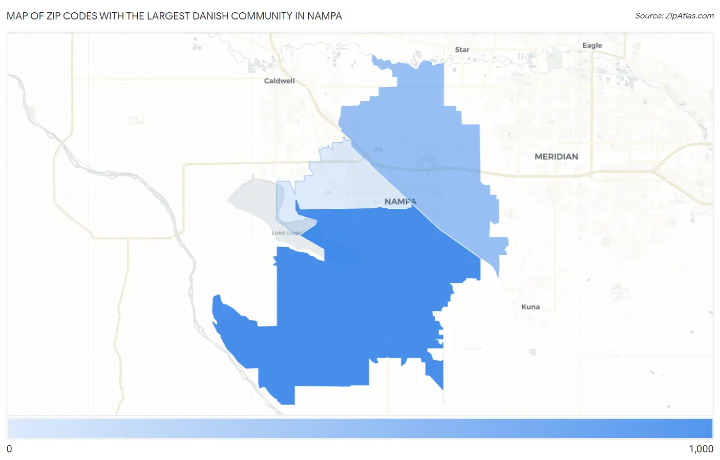Zip Codes with the Largest Danish Community in Nampa Map