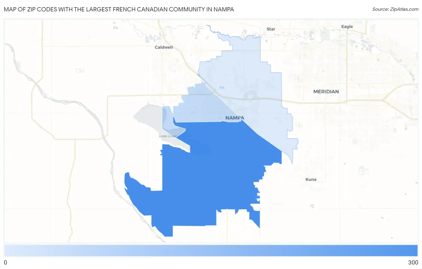 Zip Codes with the Largest French Canadian Community in Nampa Map