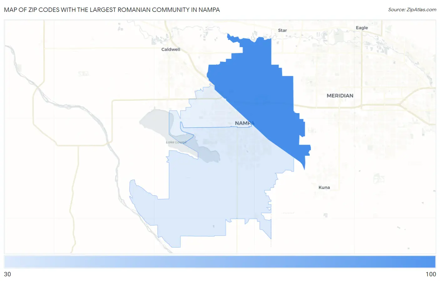 Zip Codes with the Largest Romanian Community in Nampa Map
