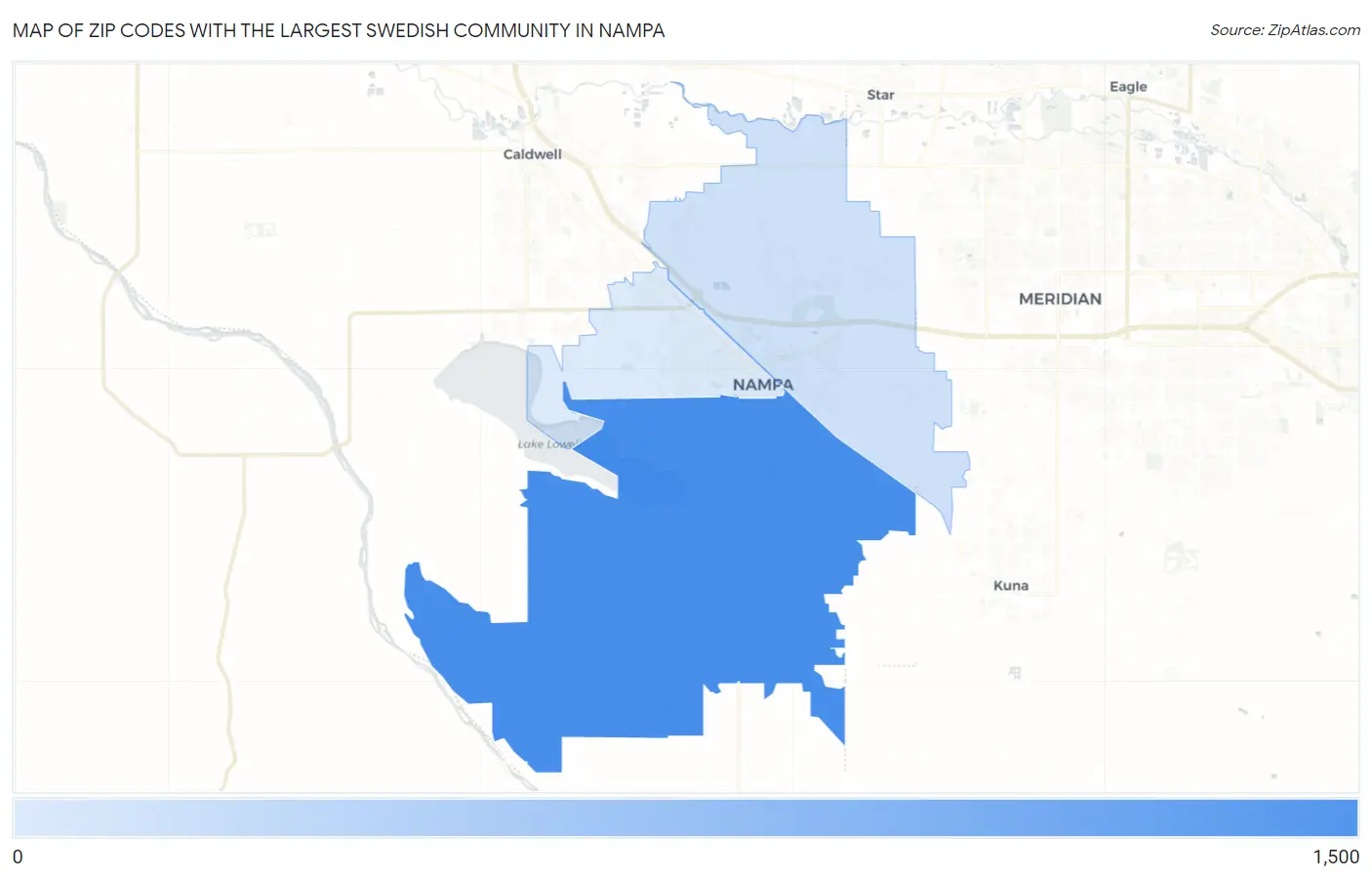Zip Codes with the Largest Swedish Community in Nampa Map