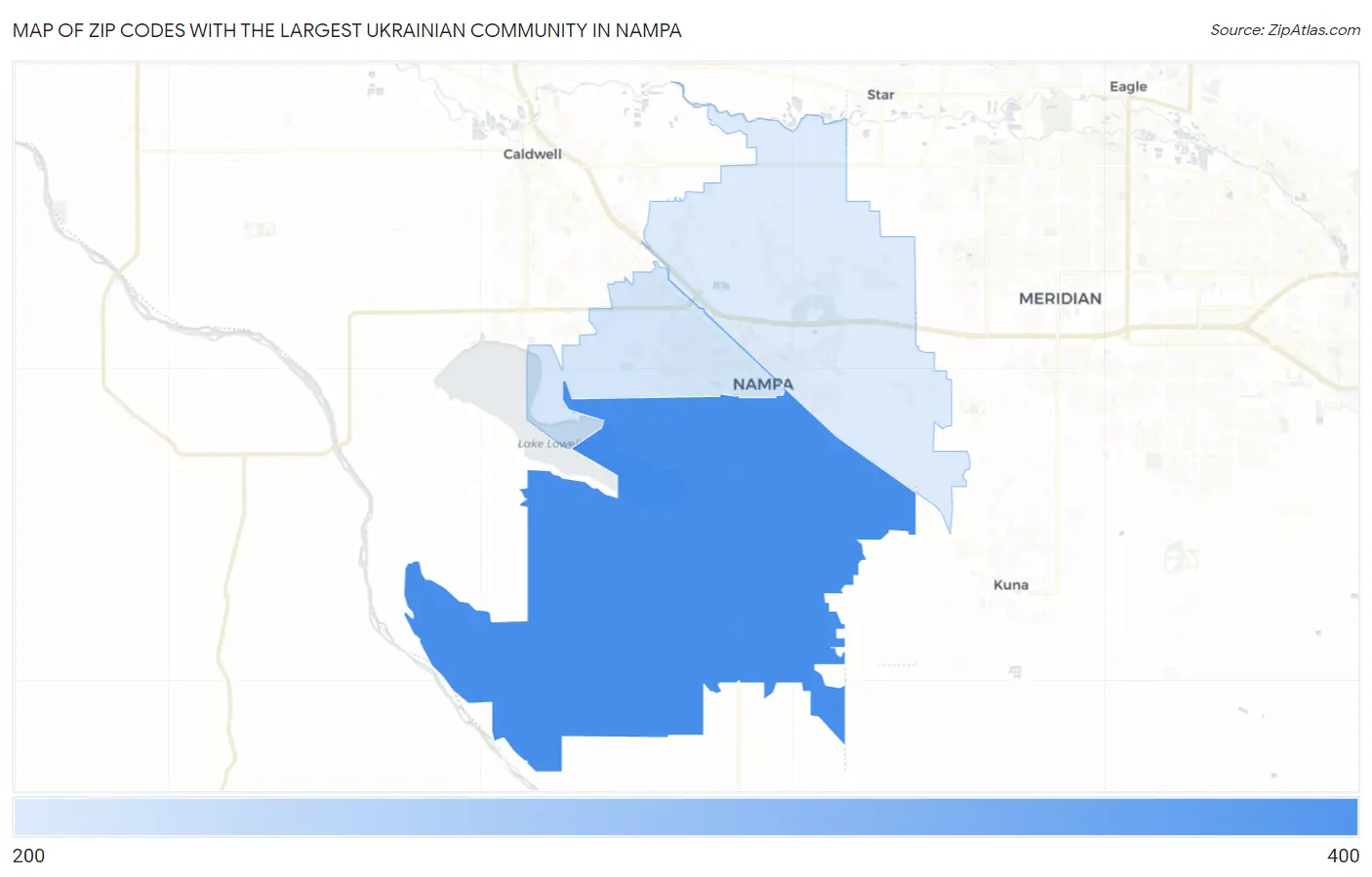 Zip Codes with the Largest Ukrainian Community in Nampa Map