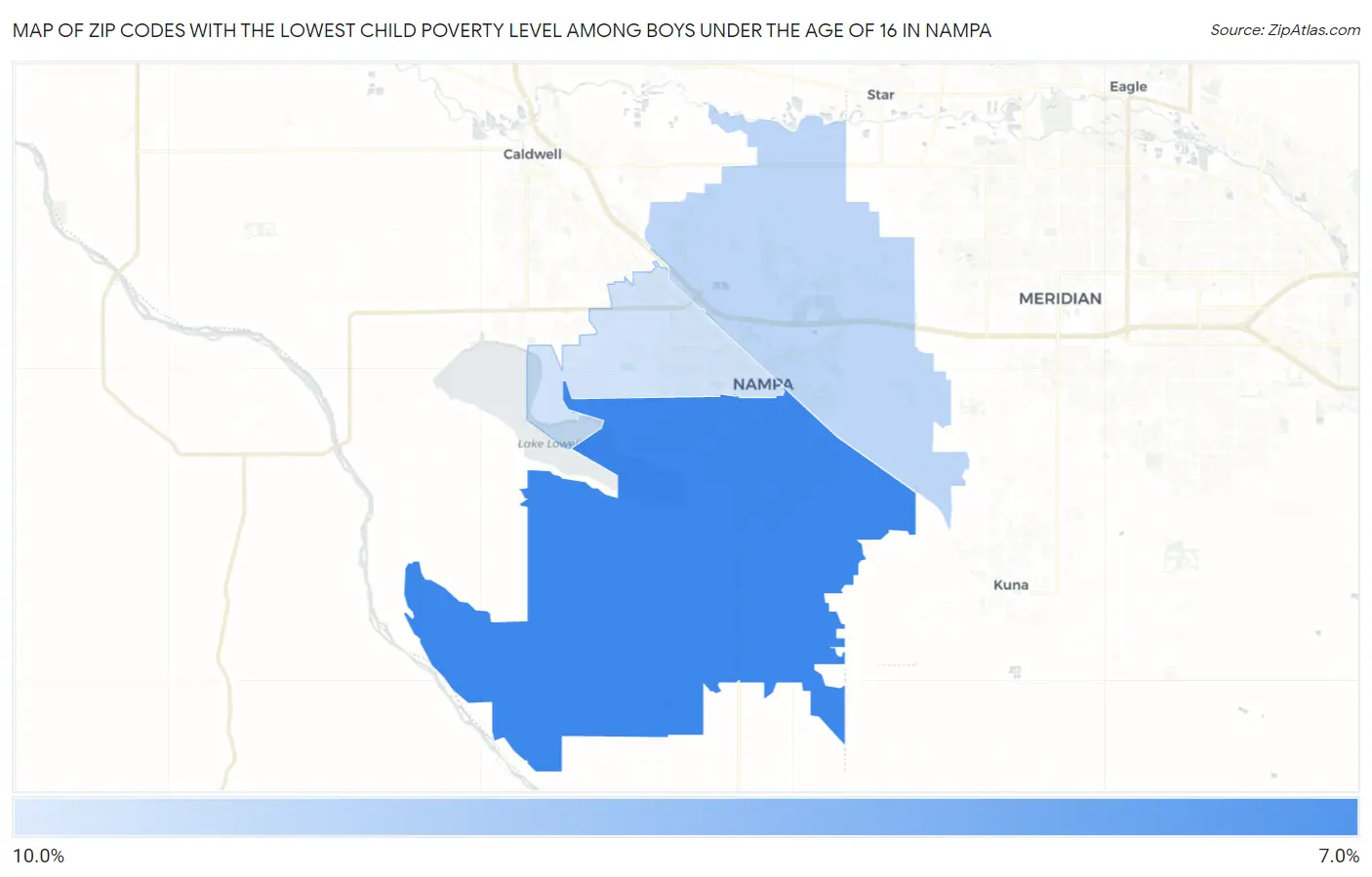 Zip Codes with the Lowest Child Poverty Level Among Boys Under the Age of 16 in Nampa Map