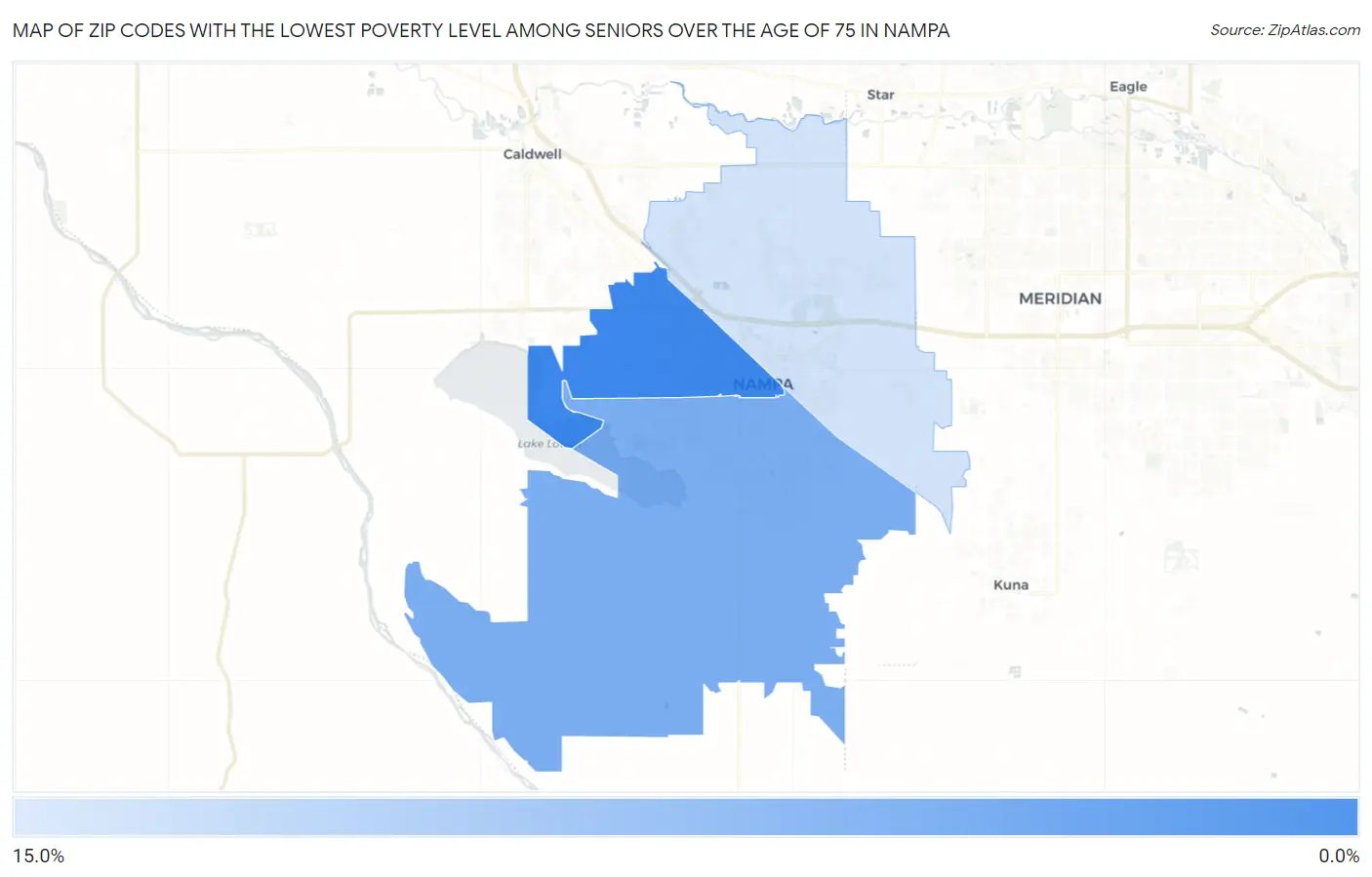 Zip Codes with the Lowest Poverty Level Among Seniors Over the Age of 75 in Nampa Map