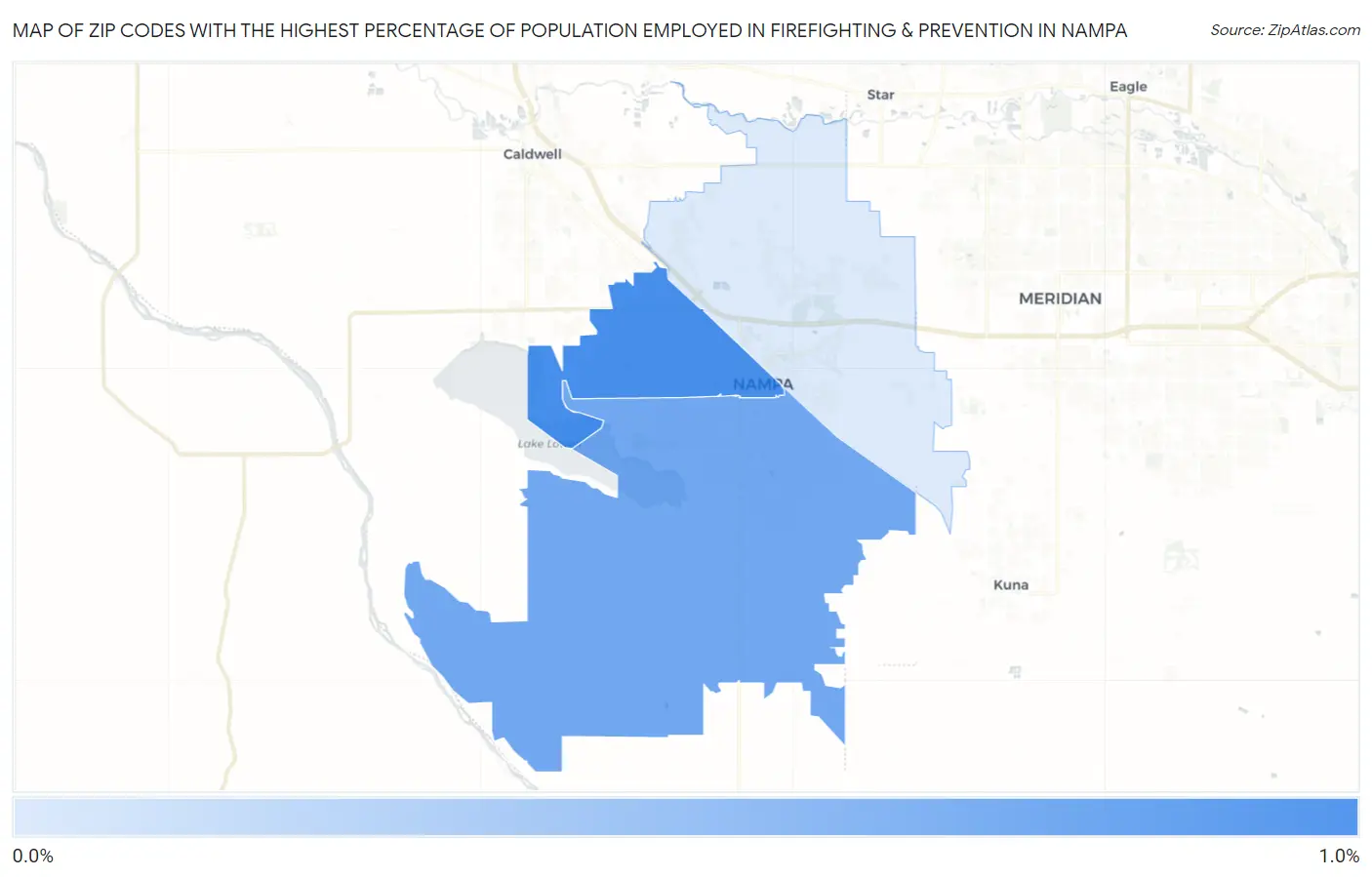 Zip Codes with the Highest Percentage of Population Employed in Firefighting & Prevention in Nampa Map