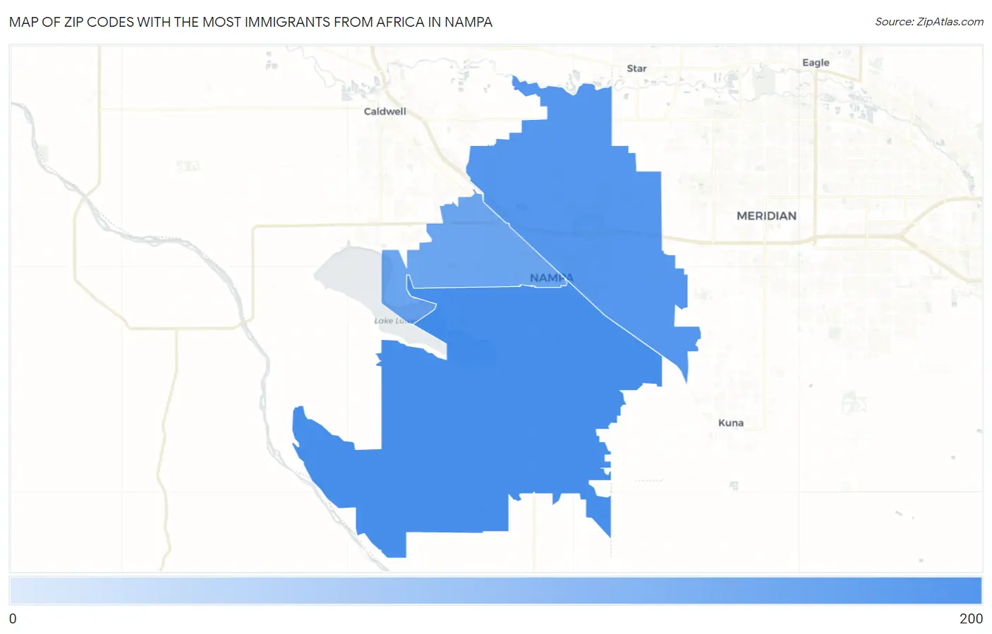 Zip Codes with the Most Immigrants from Africa in Nampa Map