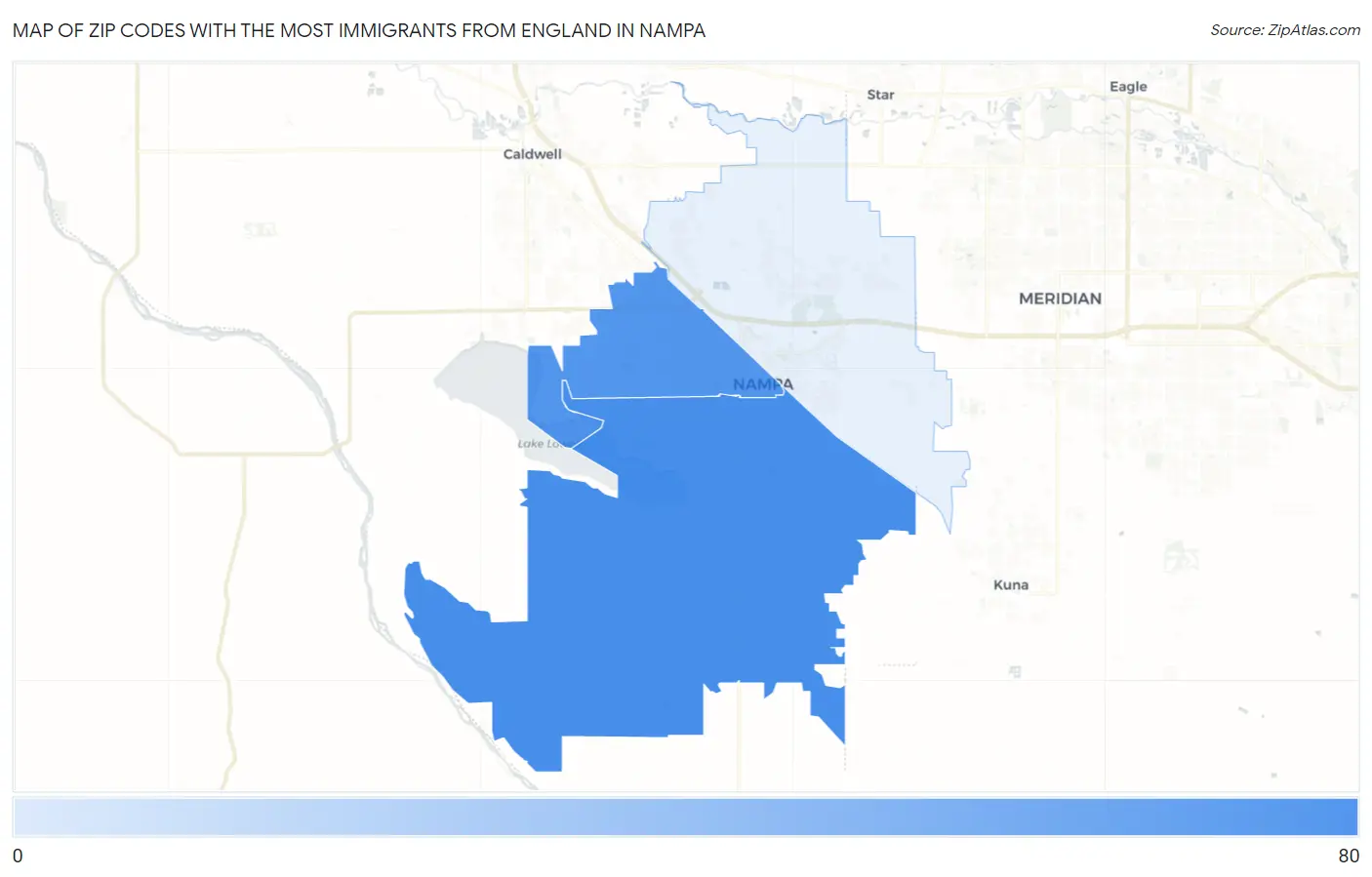 Zip Codes with the Most Immigrants from England in Nampa Map