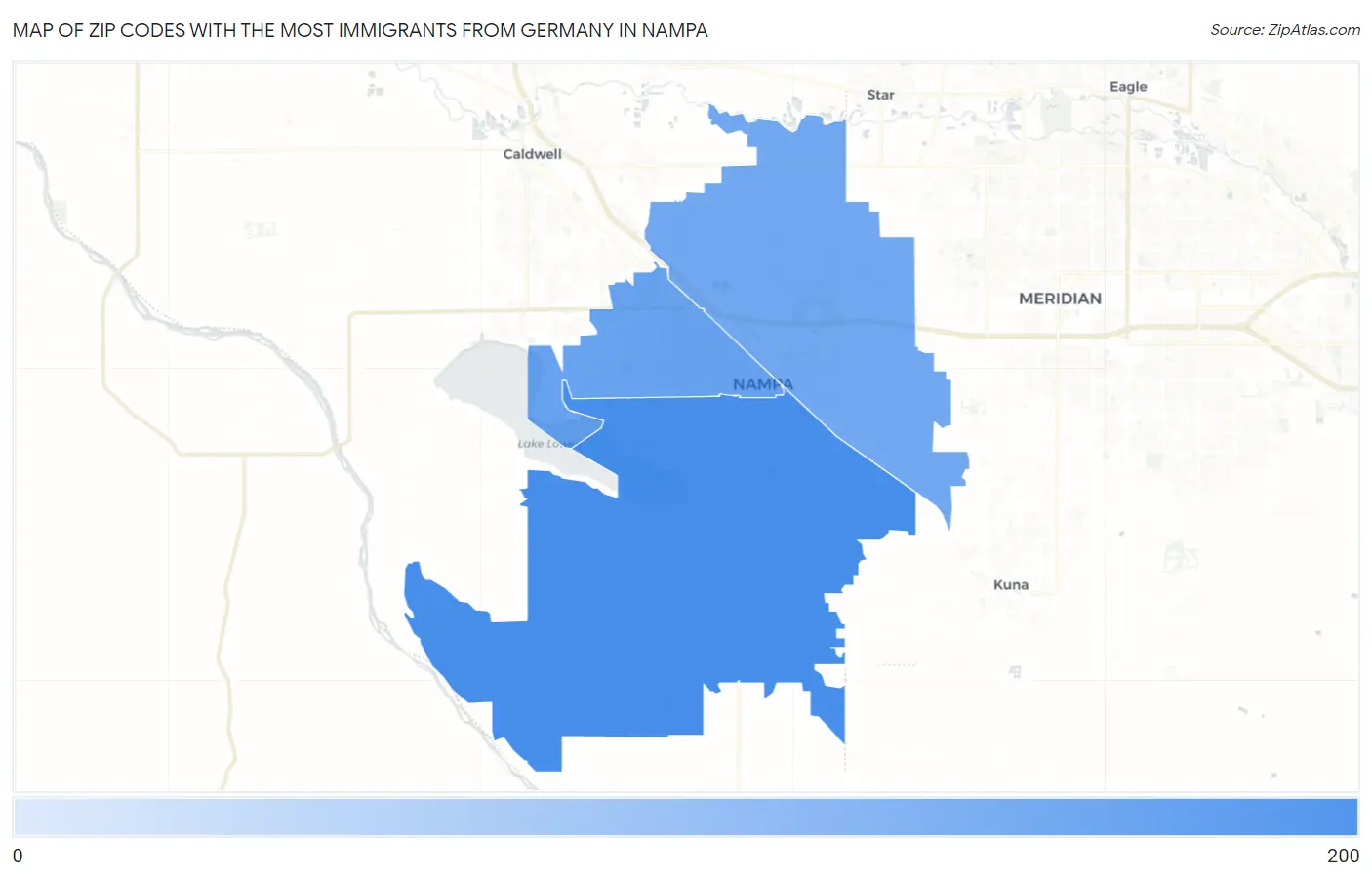 Zip Codes with the Most Immigrants from Germany in Nampa Map