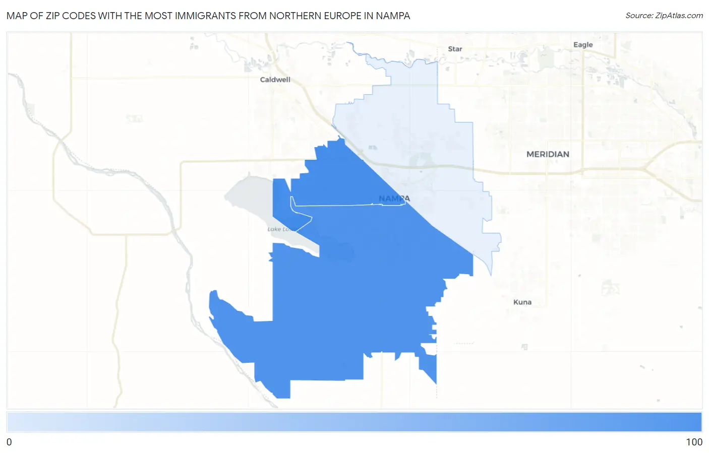 Zip Codes with the Most Immigrants from Northern Europe in Nampa Map