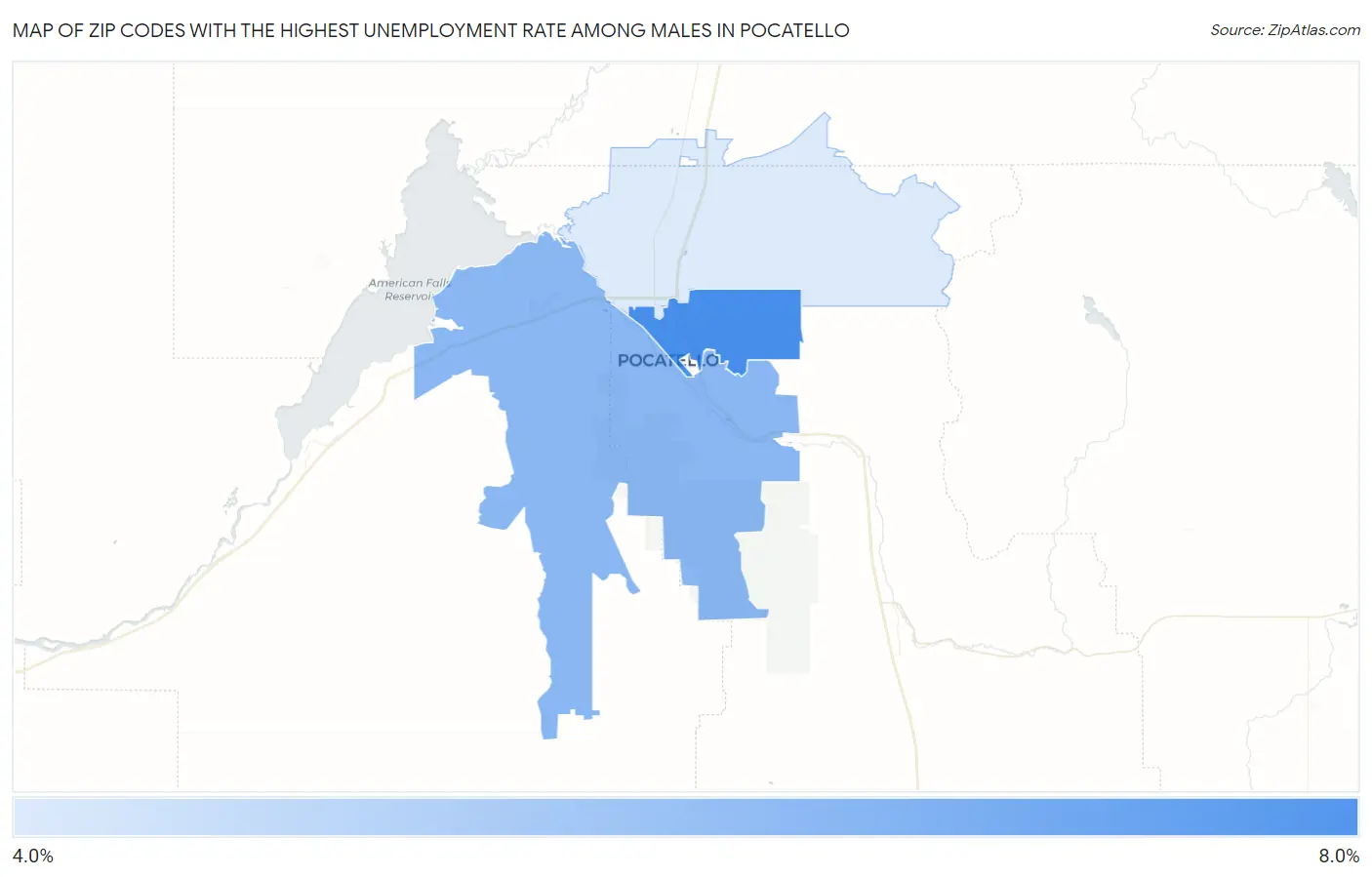 Zip Codes with the Highest Unemployment Rate Among Males in Pocatello Map