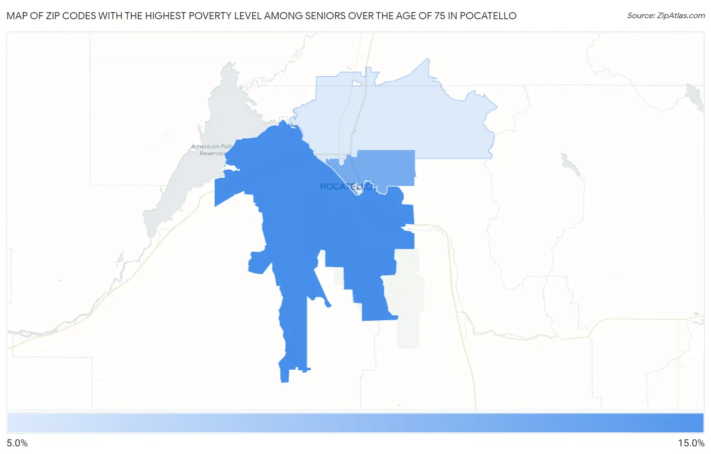 Zip Codes with the Highest Poverty Level Among Seniors Over the Age of 75 in Pocatello Map