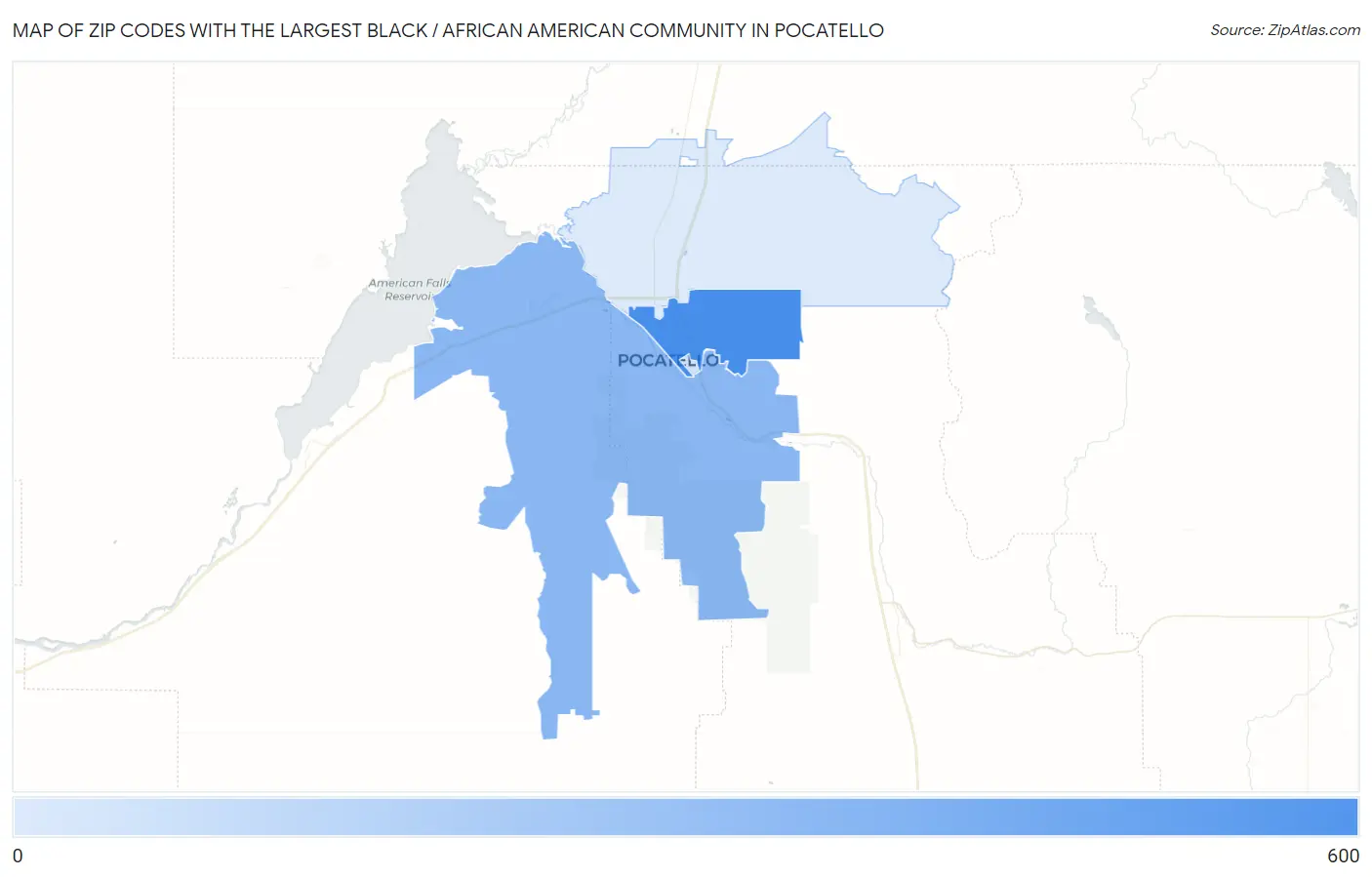 Zip Codes with the Largest Black / African American Community in Pocatello Map