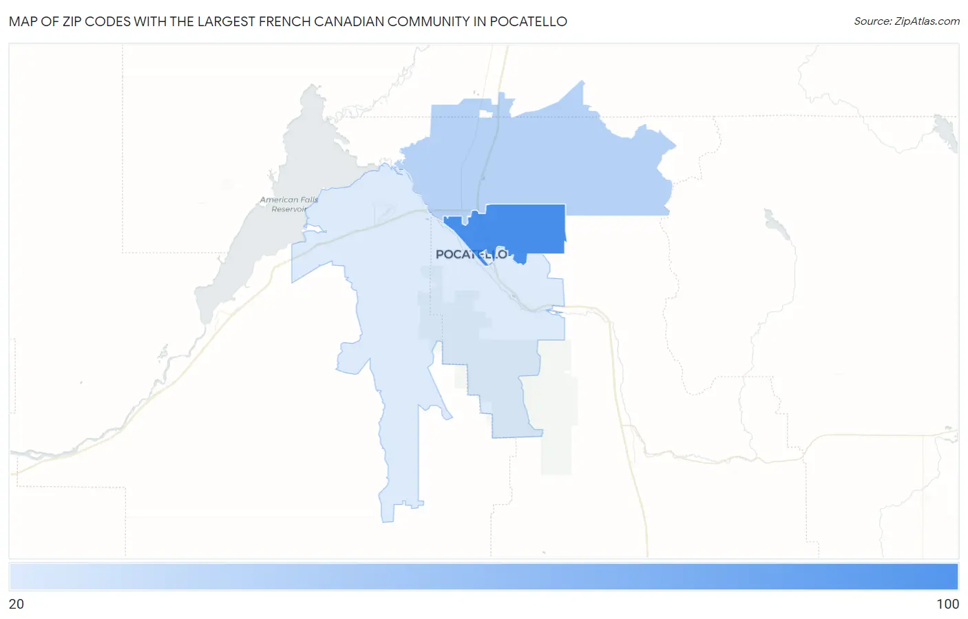 Zip Codes with the Largest French Canadian Community in Pocatello Map