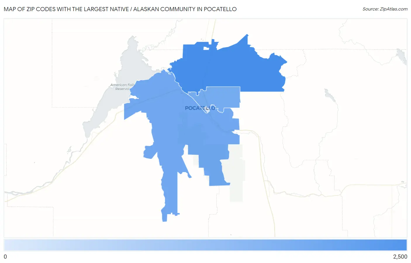 Zip Codes with the Largest Native / Alaskan Community in Pocatello Map