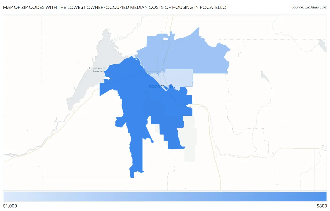 Zip Codes with the Lowest Owner-Occupied Median Costs of Housing in Pocatello Map
