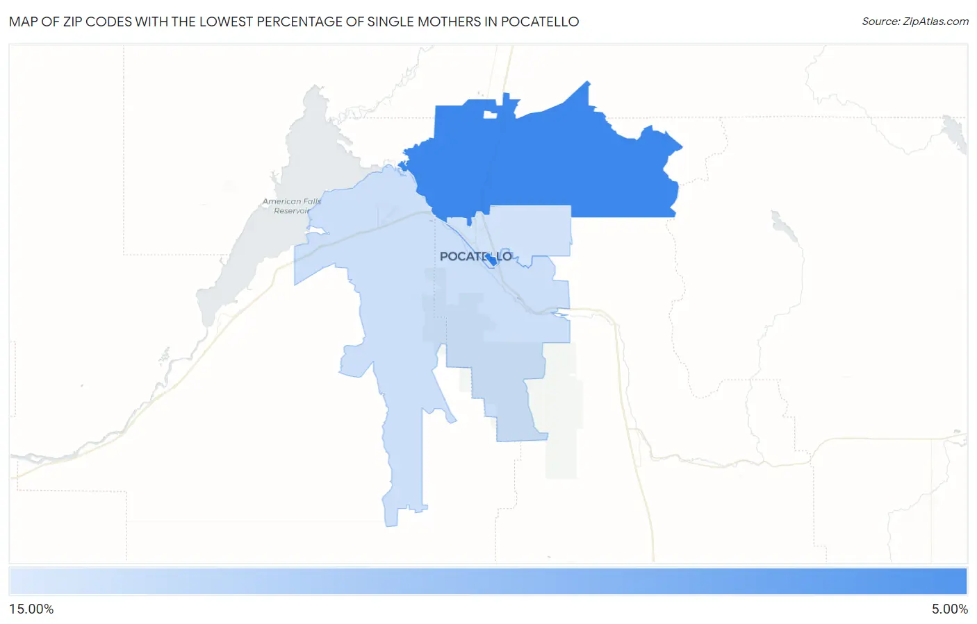 Zip Codes with the Lowest Percentage of Single Mothers in Pocatello Map