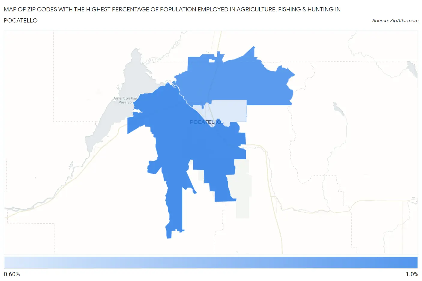 Zip Codes with the Highest Percentage of Population Employed in Agriculture, Fishing & Hunting in Pocatello Map