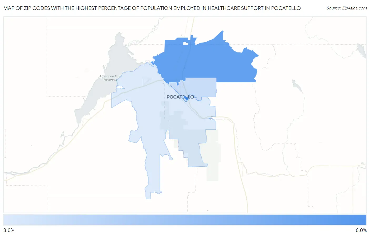 Zip Codes with the Highest Percentage of Population Employed in Healthcare Support in Pocatello Map