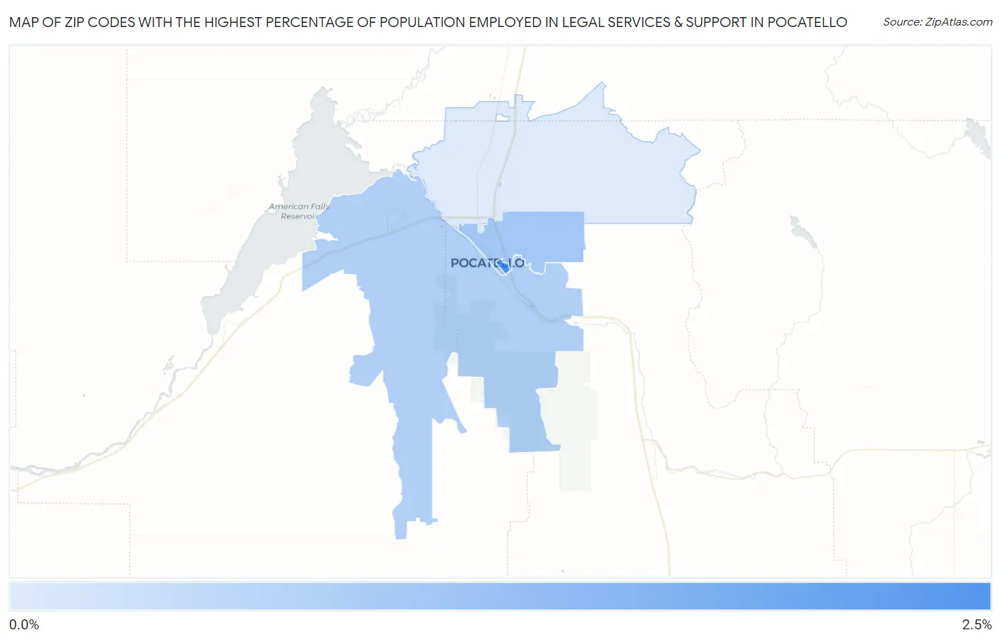 Zip Codes with the Highest Percentage of Population Employed in Legal Services & Support in Pocatello Map