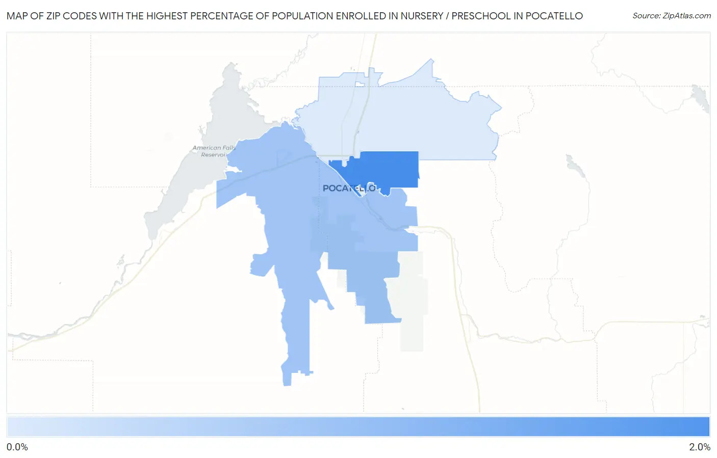 Zip Codes with the Highest Percentage of Population Enrolled in Nursery / Preschool in Pocatello Map