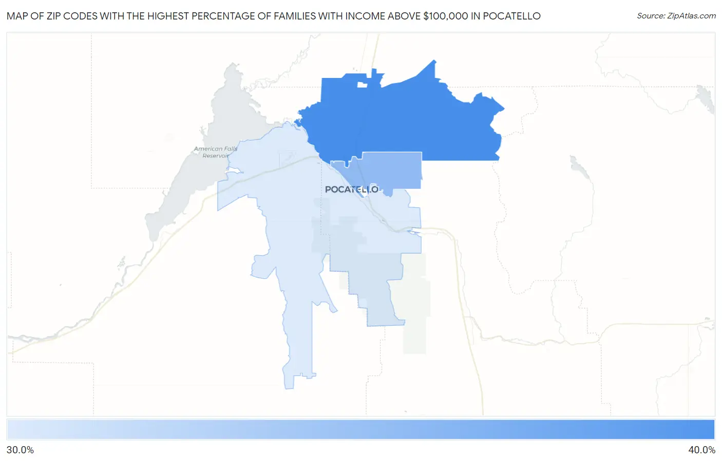 Zip Codes with the Highest Percentage of Families with Income Above $100,000 in Pocatello Map