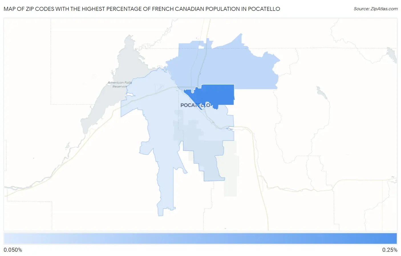 Zip Codes with the Highest Percentage of French Canadian Population in Pocatello Map