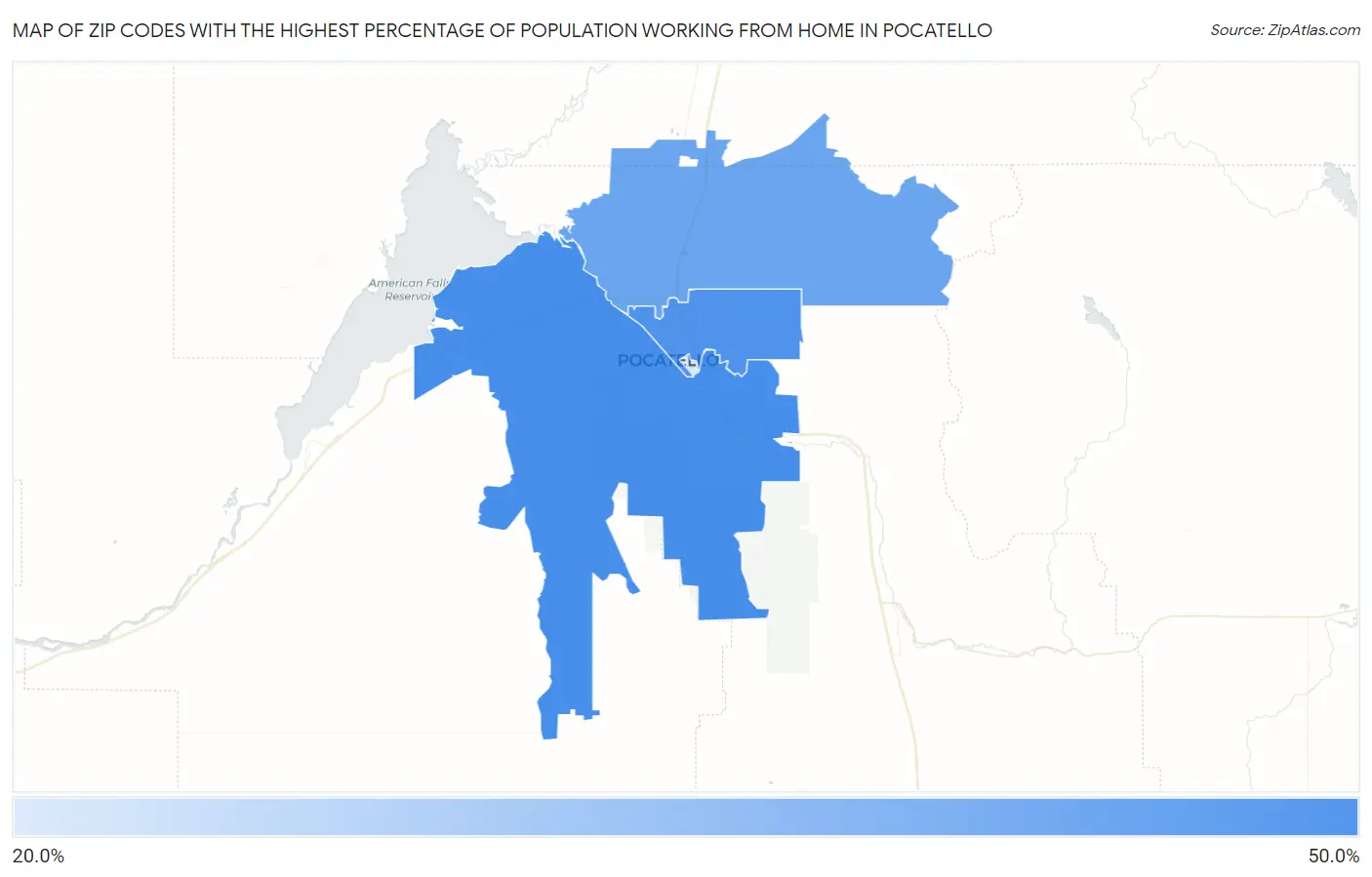 Zip Codes with the Highest Percentage of Population Working from Home in Pocatello Map