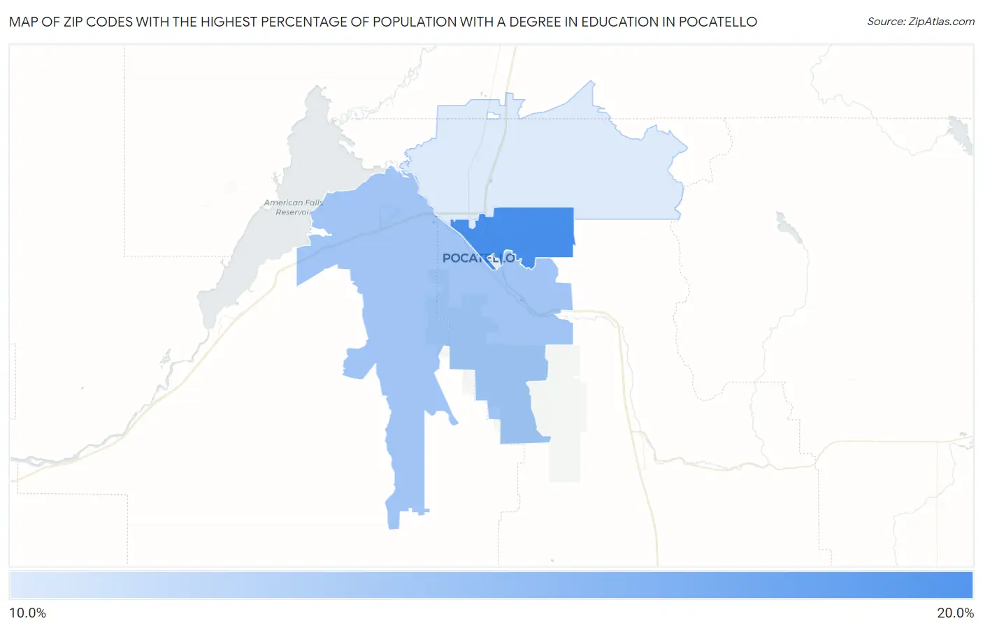 Zip Codes with the Highest Percentage of Population with a Degree in Education in Pocatello Map