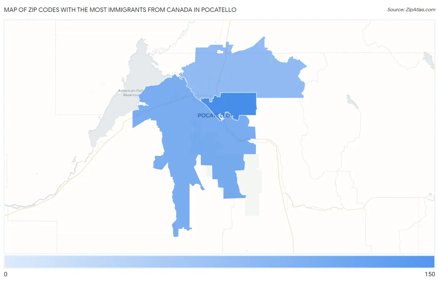 Zip Codes with the Most Immigrants from Canada in Pocatello Map
