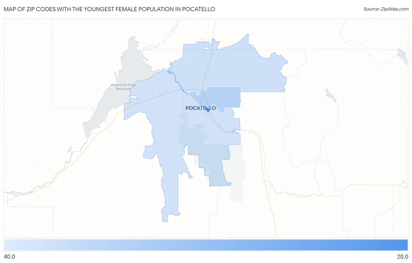Zip Codes with the Youngest Female Population in Pocatello Map