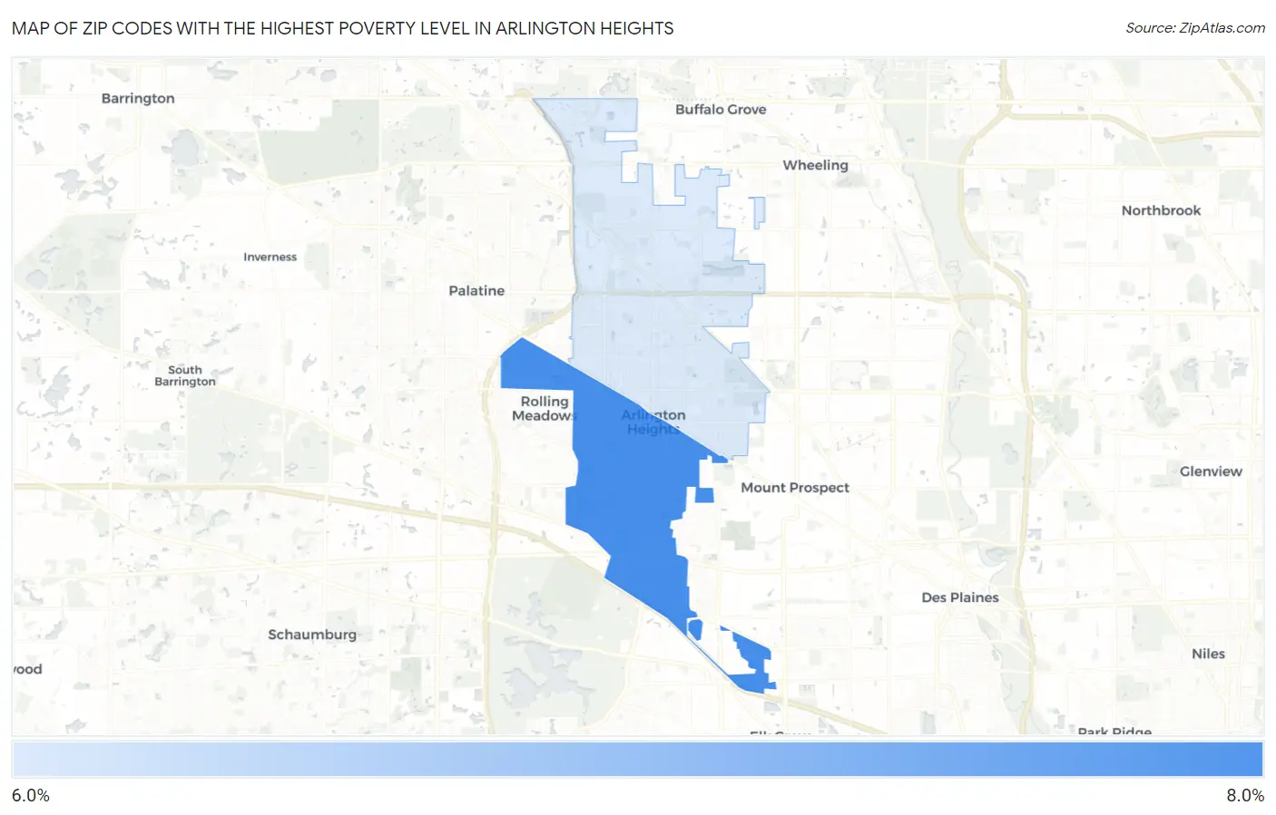 Zip Codes with the Highest Poverty Level in Arlington Heights Map