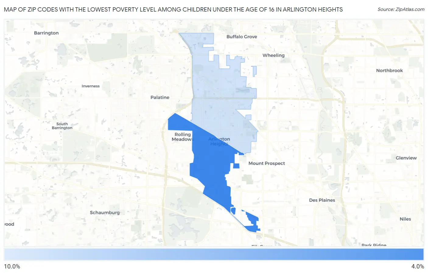 Zip Codes with the Lowest Poverty Level Among Children Under the Age of 16 in Arlington Heights Map