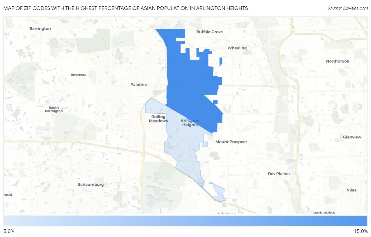 Zip Codes with the Highest Percentage of Asian Population in Arlington Heights Map