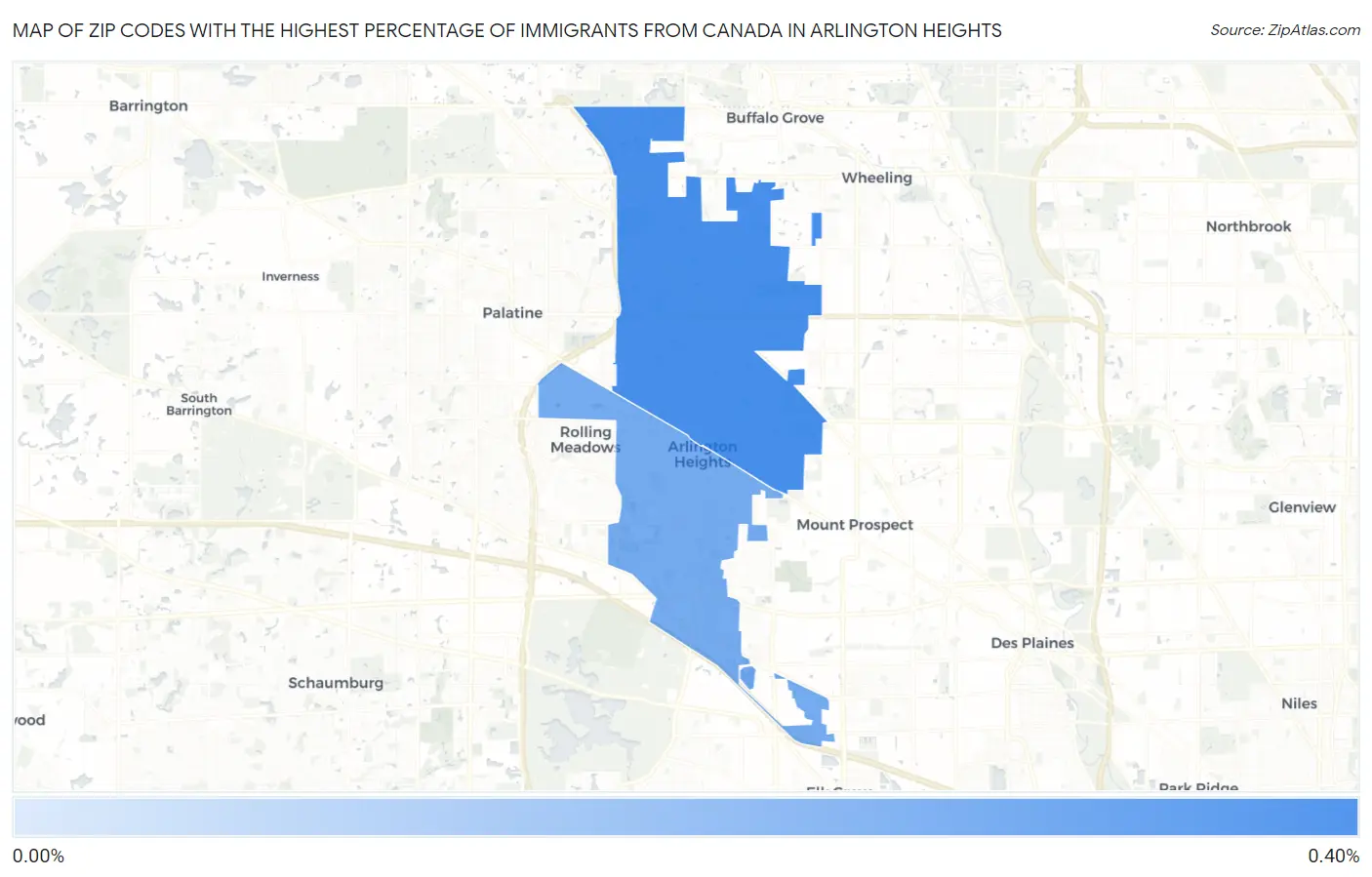 Zip Codes with the Highest Percentage of Immigrants from Canada in Arlington Heights Map