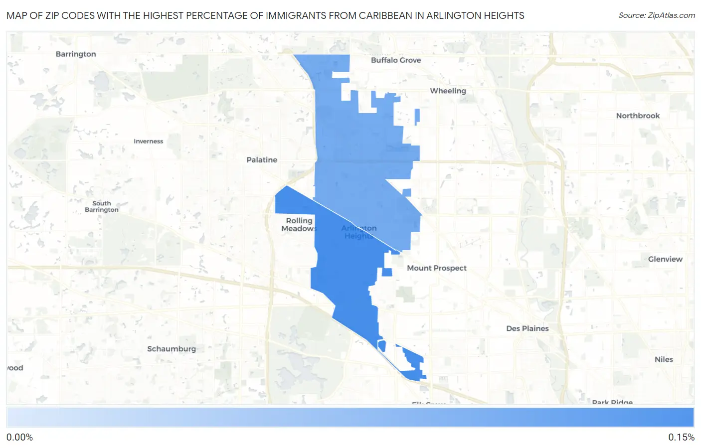 Zip Codes with the Highest Percentage of Immigrants from Caribbean in Arlington Heights Map