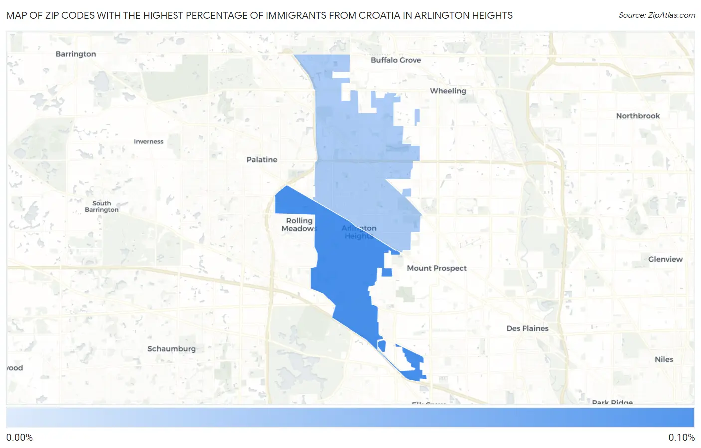 Zip Codes with the Highest Percentage of Immigrants from Croatia in Arlington Heights Map