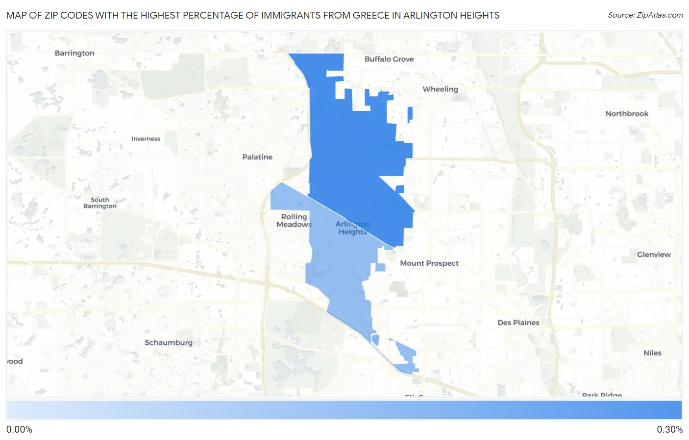 Zip Codes with the Highest Percentage of Immigrants from Greece in Arlington Heights Map