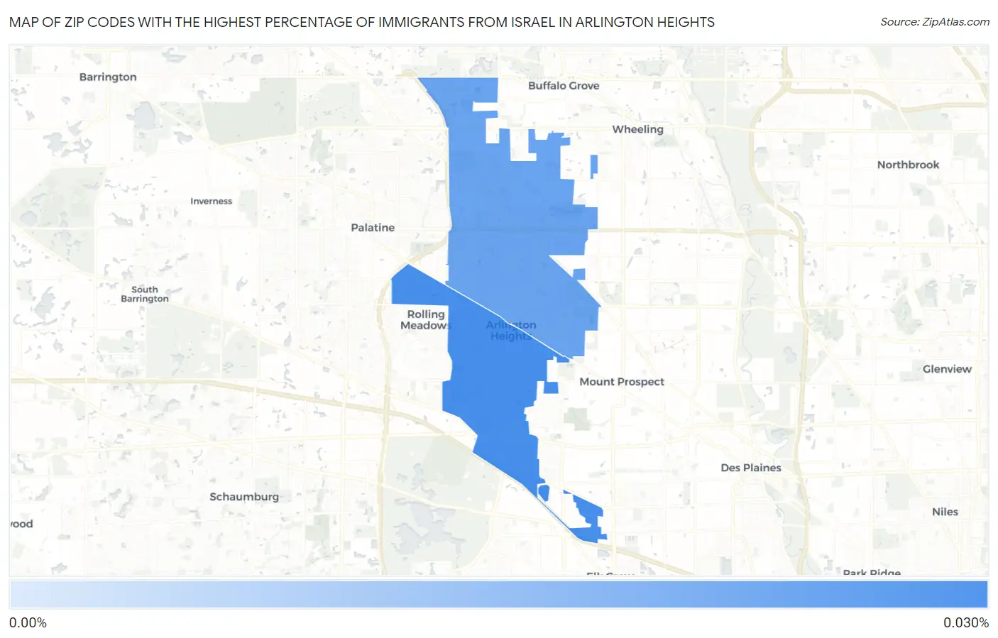 Zip Codes with the Highest Percentage of Immigrants from Israel in Arlington Heights Map