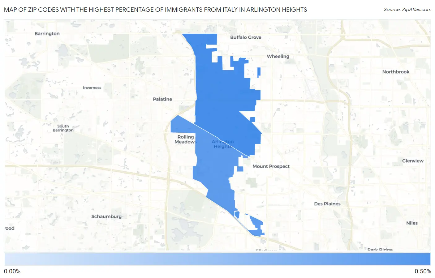 Zip Codes with the Highest Percentage of Immigrants from Italy in Arlington Heights Map