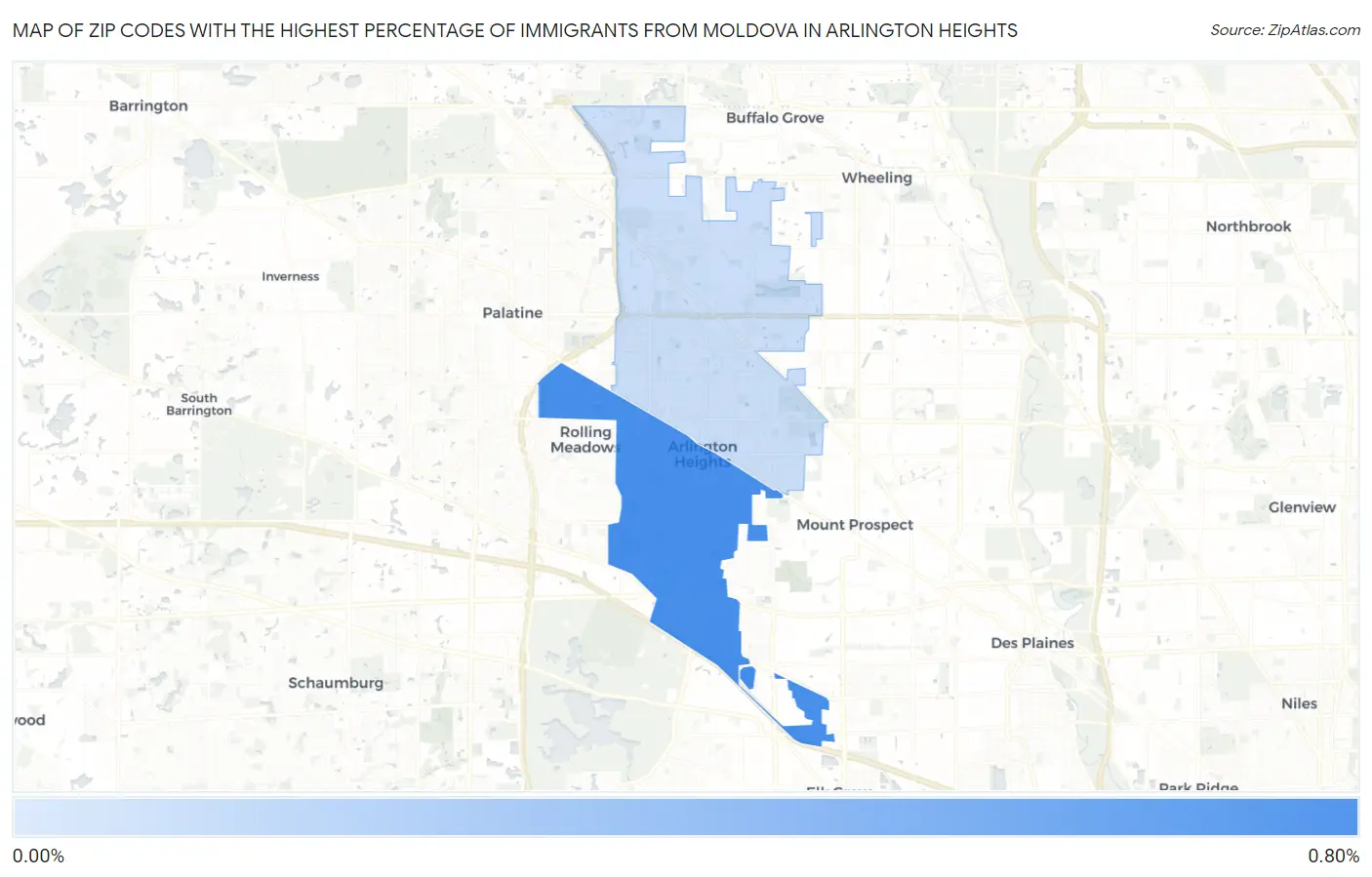 Zip Codes with the Highest Percentage of Immigrants from Moldova in Arlington Heights Map