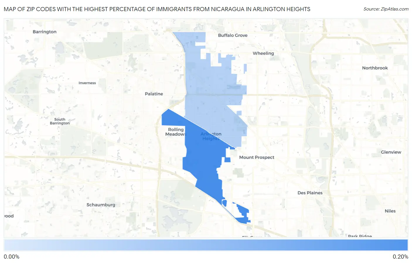 Zip Codes with the Highest Percentage of Immigrants from Nicaragua in Arlington Heights Map