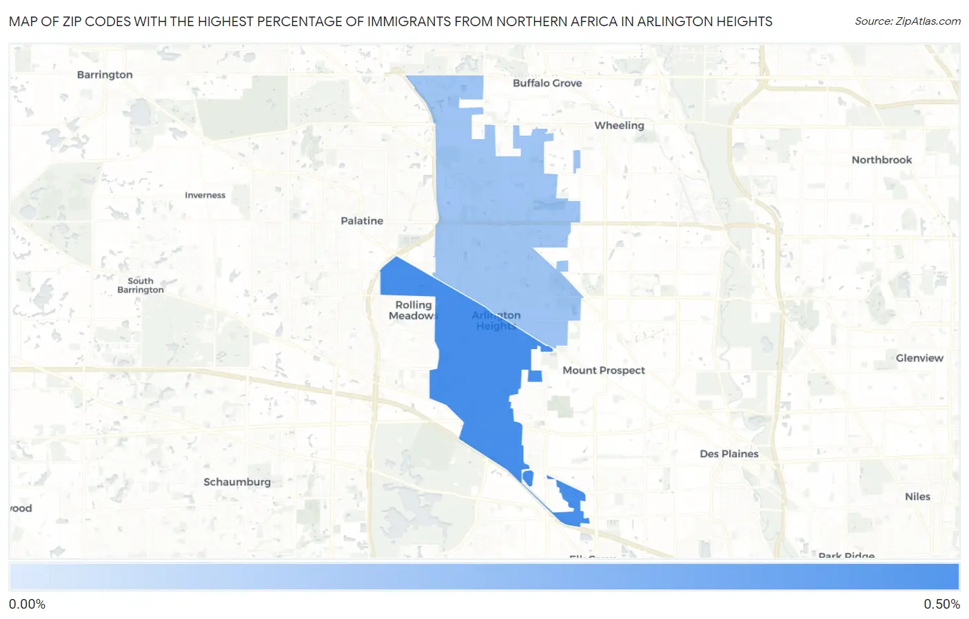 Zip Codes with the Highest Percentage of Immigrants from Northern Africa in Arlington Heights Map
