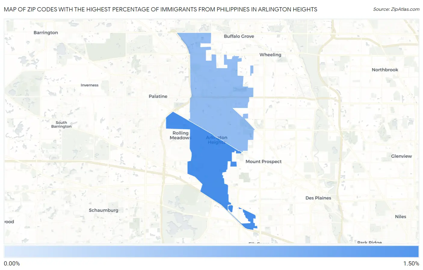 Zip Codes with the Highest Percentage of Immigrants from Philippines in Arlington Heights Map